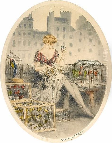 Bird Seller Oil Painting by Louis Icart