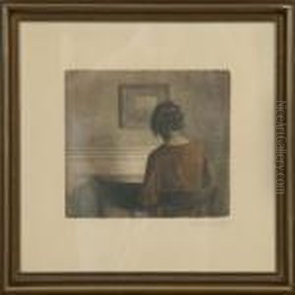 Young Girl By Asemi-circular Table Oil Painting by Peder Vilhelm Ilsted