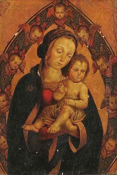 The Madonna and Child surrounded by seraphim Oil Painting by Antonio del Massaro (Pastura, II)