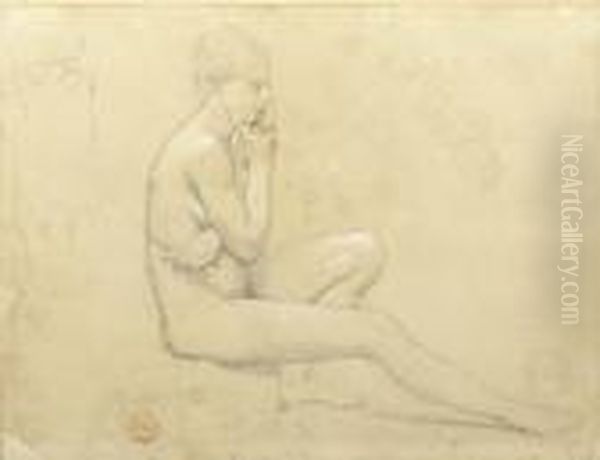 A Young Nude Woman Seated In Profile To The Right, With Subsidiary Studies Of Her Hand Oil Painting by Jean Auguste Dominique Ingres