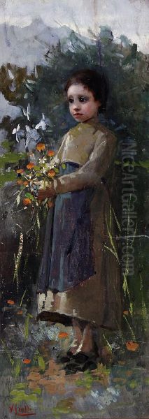 Ragazza Con Fiori Oil Painting by Irolli Vincenzo