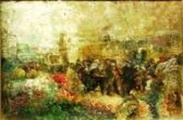 Mercato Con Fiori E Frutta Oil Painting by Irolli Vincenzo