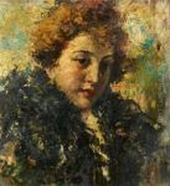 Portrait Of A Girl Oil Painting by Vincenzo Irolli
