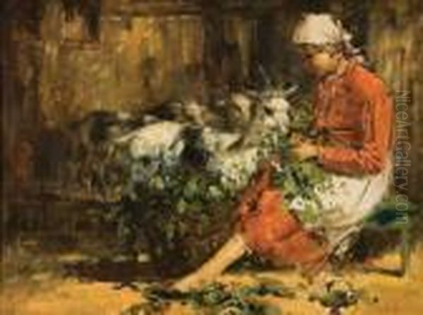 Contadinella Con Caprette Oil Painting by Irolli Vincenzo