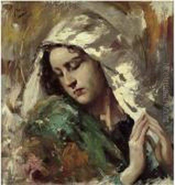Madonna Orante A Mezza Figura Oil Painting by Irolli Vincenzo
