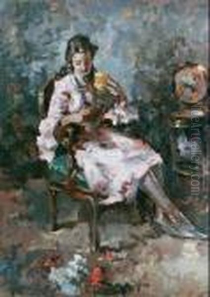 Interno Con Figura Oil Painting by Vincenzo Irolli