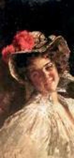 Fanciulla Con Cappello Oil Painting by Irolli Vincenzo