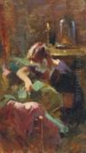La Ricamatrice Oil Painting by Vincenzo Irolli