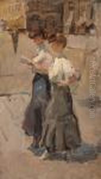 Two Modinettes On The Place Vendome Oil Painting by Isaac Lazarus Israels