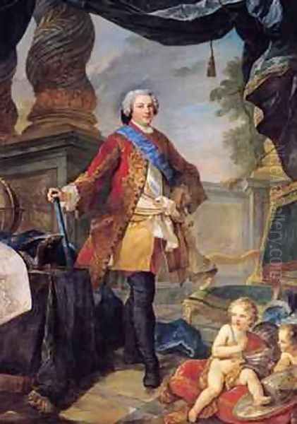 Louis 1729-65 Dauphin of France with a Plan of the Siege of Tournai 1747 Oil Painting by Charles Joseph Natoire
