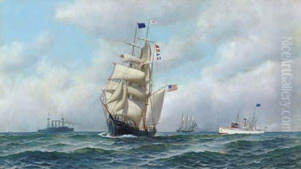 The Bark Onaway With The Pilot Oil Painting by Antonio Nicolo Gasparo Jacobsen