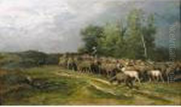 Berger Et Son Troupeau Oil Painting by Charles Emile Jacque