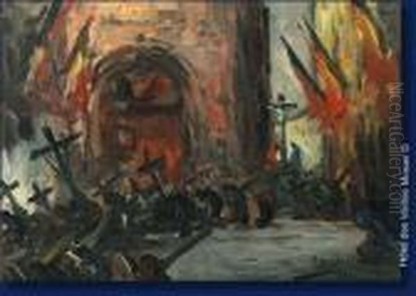 La Procession Des Penitents A Furnes Oil Painting by Armand Jamar