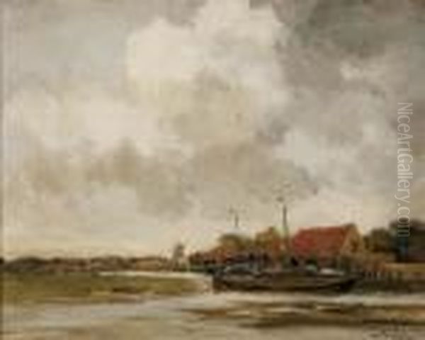 Dutch Landscape Oil Painting by Willem George Fred. Jansen