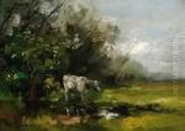 A Cow Near A Pond Oil Painting by Willem George Fred. Jansen