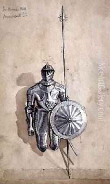 Study of a Suit of Armour in the Barons Hall Brancepeth Castle Durham Oil Painting by William Andrews Nesfield