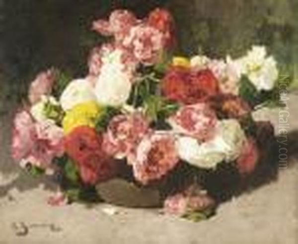 Bouquet De Pivoines Roses Et Blanches Oil Painting by Georges Jeannin