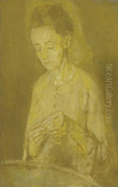 Woman Sewing Oil Painting by Gwendolen John