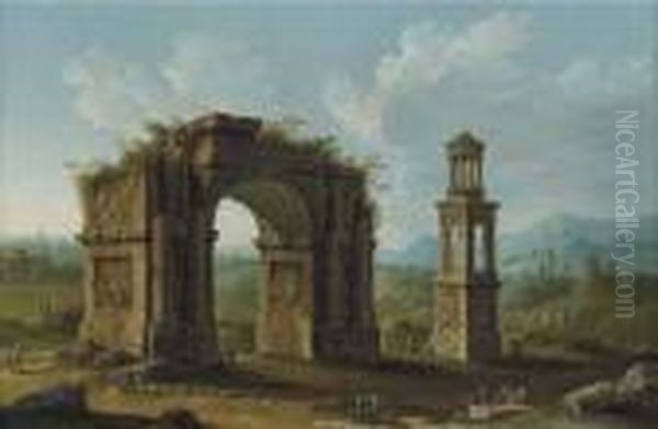 San Remy, Southern France, With 
Ruins Of A Monumental Arch And An Early First-century Tomb Of The Julii 
At Glanum Oil Painting by Antonio Joli