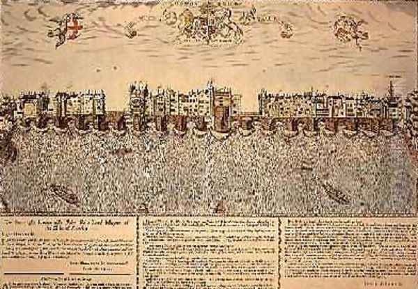 The View of London Bridge from East to West reprint of a 1624 Oil Painting by John Norden