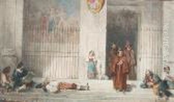 Capuchin Monks Outside A Church Oil Painting by Pio Joris