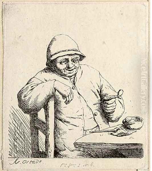 Smoker leaning on the Back of a Chair (Godefroy 6) Oil Painting by Adriaen Jansz. Van Ostade