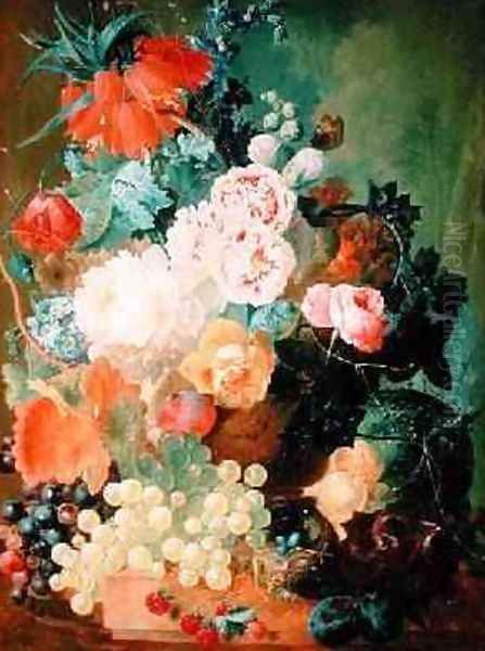 Still Life with fruit, flowers and birds nest Oil Painting by Jan van Os