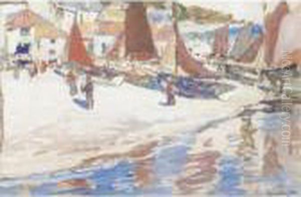 Boats On The Beach Oil Painting by James Kay