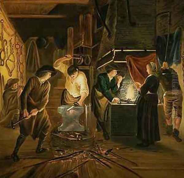 The Blacksmiths Forge Oil Painting by Johannes Dircksz van Oudenrogge