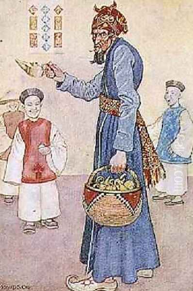 Who Will Change Old Lamps for New Ones, illustration to 'Aladdin from The Worlds Fairy Tale Book pub. by G.Harrap and Co. Ltd., London Oil Painting by Monro Scott Orr