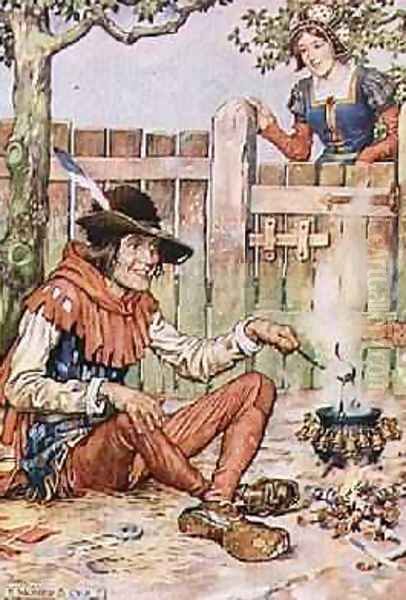 What Do You Put in the Pot inquired the lady, from The Worlds Fairy Tale Book pub. by G. Harrad & Co. Ltd., London Oil Painting by Monro Scott Orr