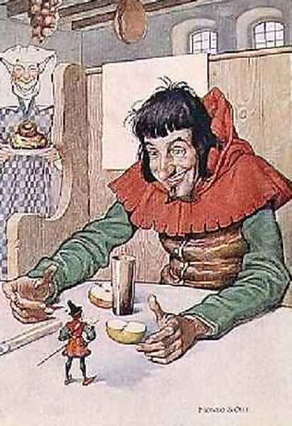 They Gave Him Plenty of Food But He Never Grew Bigger, illustration to Tom Thumb, from The Worlds Fairy Tale Book, pub. by G. Harrap & Co. Ltd, London Oil Painting by Monro Scott Orr
