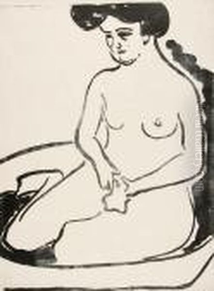 Grossermadchenakt In Badetub Oil Painting by Ernst Ludwig Kirchner
