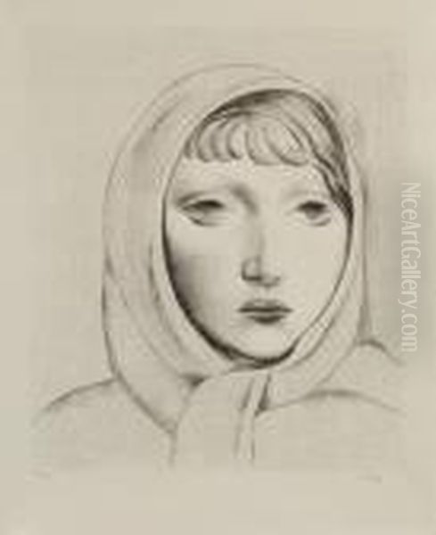 Tete De Jeune Femme, 
Fichu Sur La Tete Oil Painting by Jean Kisling