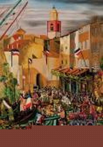 La Fete Des Fleurs A Saint-tropez Oil Painting by Moise Kisling