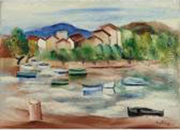 Bateaux A Quai Oil Painting by Moise Kisling