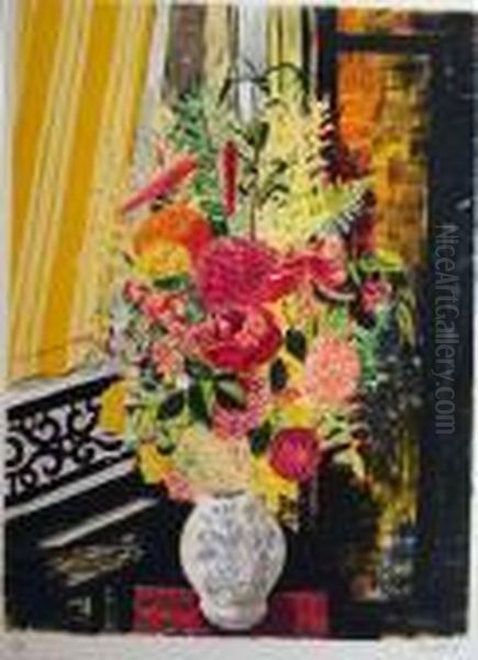 Bouquet De Fleurs A La Fenetre. Oil Painting by Moise Kisling