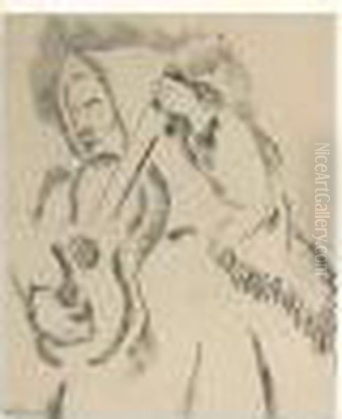 Femme A La Guitare Oil Painting by Moise Kisling