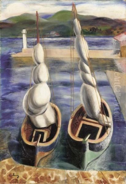 Les Deux Bateaux Oil Painting by Moise Kisling