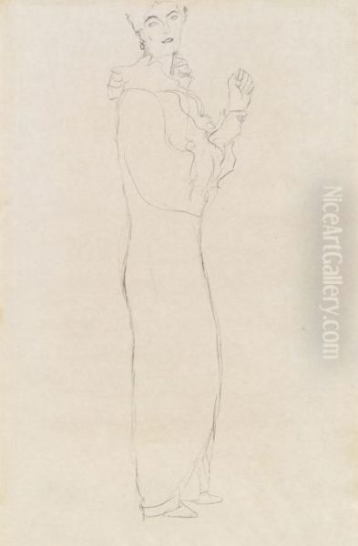 Stehend Nach Rechts Mit Erhobenen Handen Oil Painting by Gustav Klimt