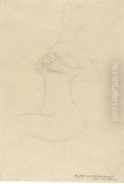 Stehender Frauenakt Mit Erhobenem Linkem Bein, Die Hande An Derbrust Oil Painting by Gustav Klimt