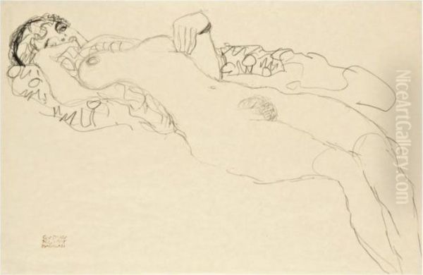 Liegender Madchenakt Nach Links (reclining Female Nude Facingleft) Oil Painting by Gustav Klimt