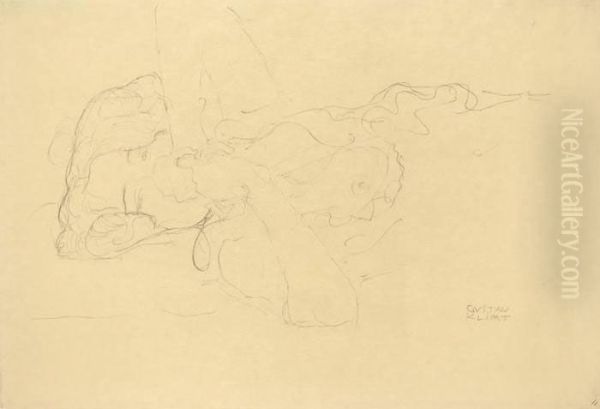 Liegende Mit Angewinkelten Armen Oil Painting by Gustav Klimt