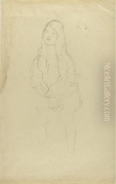Sitzendes Madchen Nach Links, 
Kopfweiderholung (study For Portrait Of Mada Primavesi, Seated With 
Crossed Hands) Oil Painting by Gustav Klimt