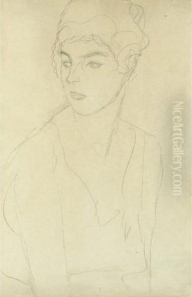 Brustbild Im Drieviertelprofil 
Nach Links (portrait Bust Three-quarter Profile Facing Left) Oil Painting by Gustav Klimt