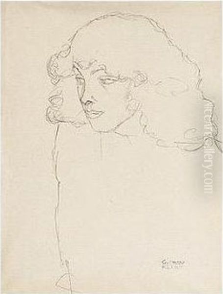 Brustbild Eines Madchens Im 
Dreiviertelprofil Nach Links (bust Of A Girl In Three-quarter Profile, 
Facing Left) Oil Painting by Gustav Klimt