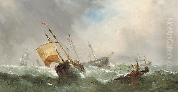 Shipping In A Swell Oil Painting by William Calcott Knell