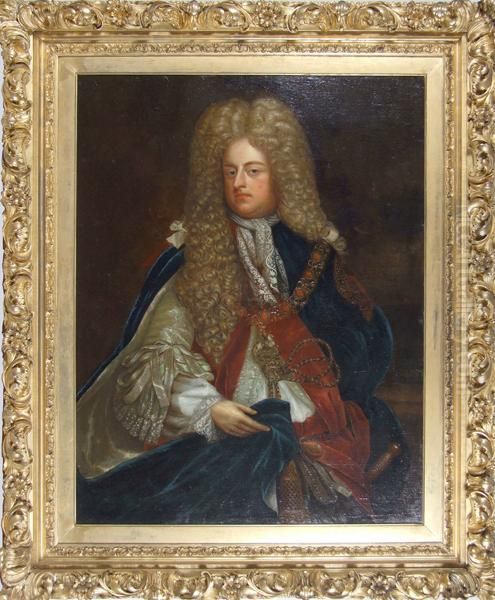 Portrait Of Georgeii Wearing The Order Of The Garter Chain And Insignia Oil Painting by Sir Godfrey Kneller