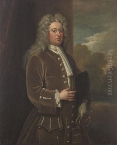 Portrait Of Dudley North Of 
Glemham (1684-1729), Three-quarter-length, In A Brown Coat, A Tricorn 
Under His Left Arm Oil Painting by Sir Godfrey Kneller