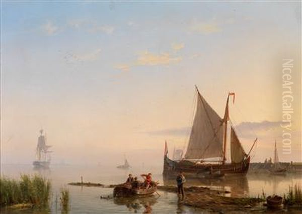 Fischerboote Ander Kuste Oil Painting by Hermanus Koekkoek